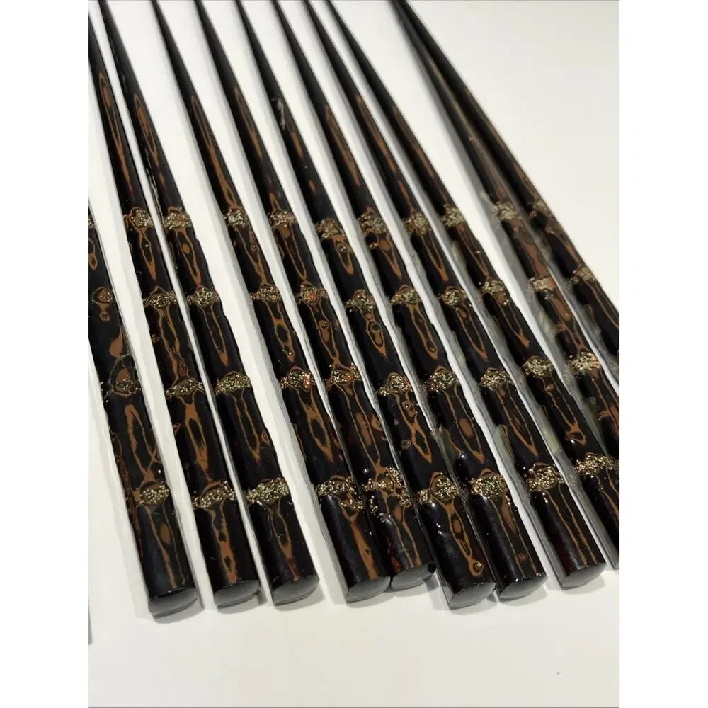 Set of 12 Vintage‎ Lacquer Japanese Hand-Crafted Wood Inlay Decorative Chopstick